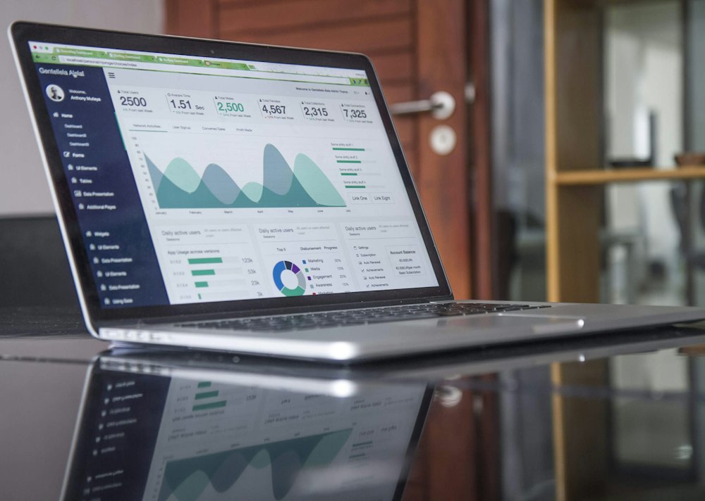 Laptop showing connected analytics dashboards