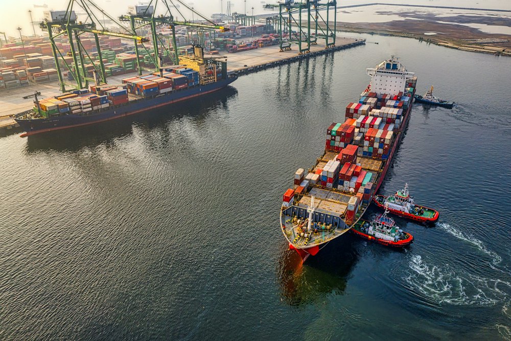 Container ship under way at sea