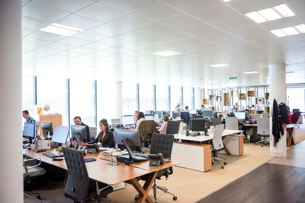 Operations team working at desks in an open office