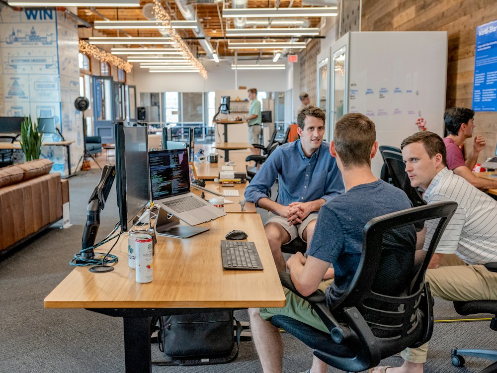 Team reviewing documents together at a table